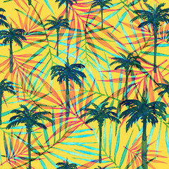 Rainforest seamless watercolor pattern on yellow background © AineGing