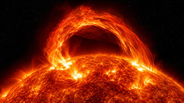 Massive Solar Prominence Erupting from the Sun with Glowing Plasma Arcs