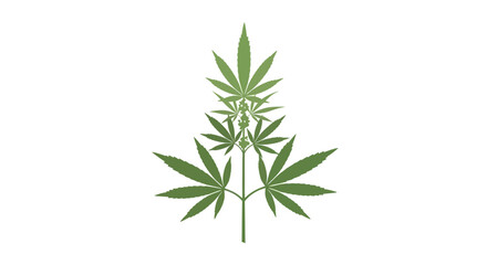 Fototapeta premium Minimalist green cannabis leaf illustration with a medical caduceus symbol isolated on a white background.