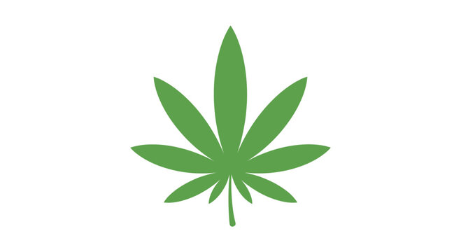 Minimalist green cannabis leaf icon isolated on a plain white background.