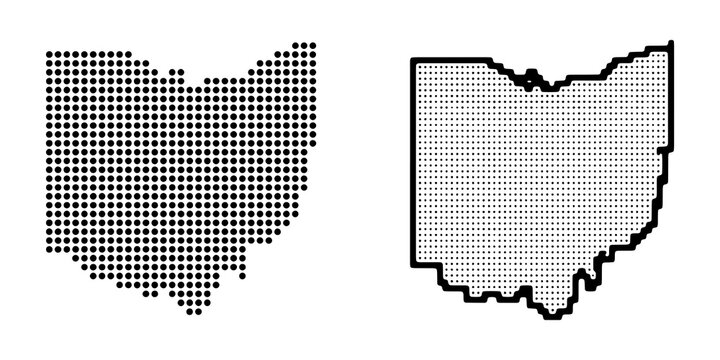 Ohio map silhouette created with black dots and outline for midwest united states travel graphics.