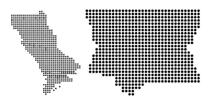 Moldova and Democratic Republic of Congo dotted map silhouettes for geography and cartography use.