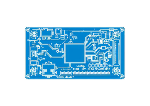 Blue printed circuit board PCB schematic diagram isolated on white background