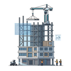 Fototapeta premium Construction site with futuristic building structure and crane