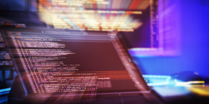 Running Computer data programming. Coding script text on screen.