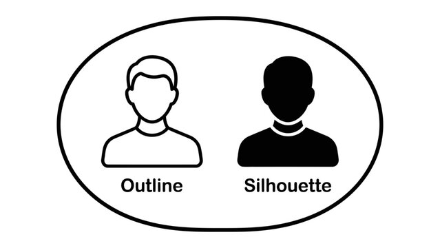 Outline and Silhouette of a Person: A clear illustration showing a person's outline and a solid silhouette, highlighting the contrast between the two visual representations.