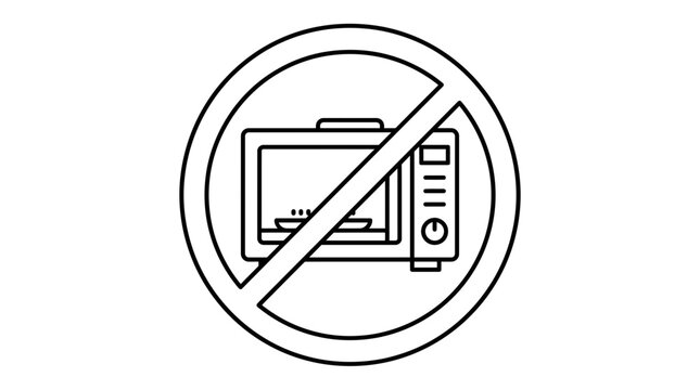 No microwave oven prohibition sign line art icon.