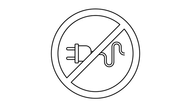 Prohibited power cord and plug line icon.