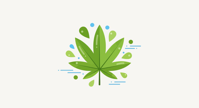 A flat vector illustration of a green cannabis leaf on a white background.