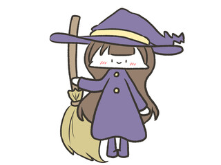 魔女が右手でほうきを持ってる