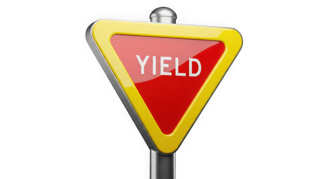 Yield sign with a yellow frame and red border displays black lettering over a clean white background.