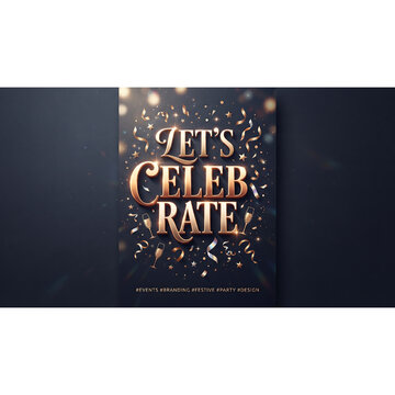 Let us celebrate golden typography poster design with confetti and bokeh