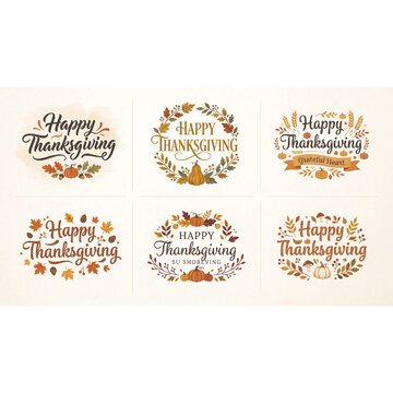 Happy thanksgiving autumn typography and wreath designs with fall leaves