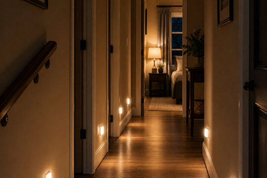 Night Safety Lighting Along Home Hallway