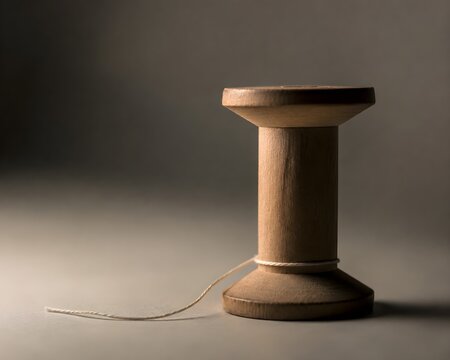 Almost Empty Thread Spool with Final Loop Symbolizing Depletion Scarcity Finishing Resources and Last Use