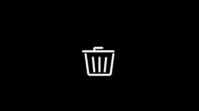 Minimalist White Line Animation Drawing a Trash Can Icon on a Plain Black Digital Graphic Background