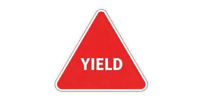 Yield traffic sign rendered as an upright red triangle with bold white text displayed clearly against a clean white background.