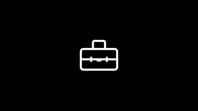 Minimalist White Line Art Icon Drawing of a Business Briefcase Appearing on a Simple Black