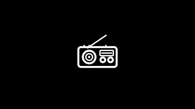 Minimalist White Line Art Radio Icon Animation on a Solid Black Background Loop