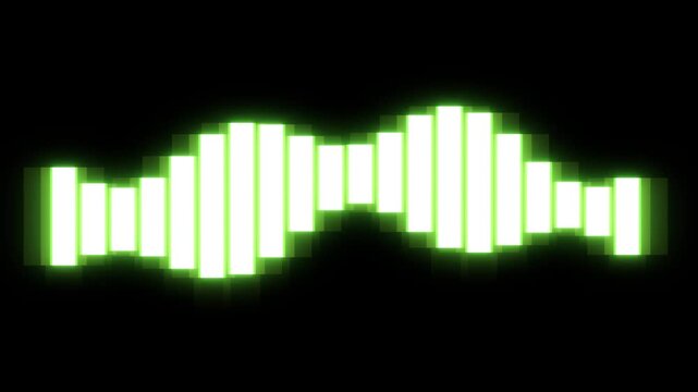 Bright green audio equalizer bars forming a smooth looping waveform against a black background