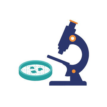 Microscope and petri dish for laboratory research vector