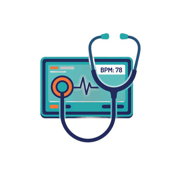 Medical heart rate monitor and stethoscope vector illustration
