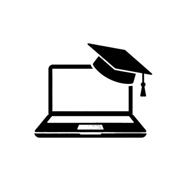 Online education laptop with graduation cap icon