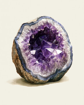 Large amethyst geode crystal cluster with deep purple jagged points and rough brown exterior