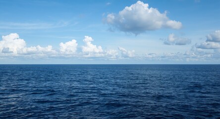 Fototapeta premium Seascape, ocean and clouds with copy space on left, featuring Business and Corporate Ship, with Teamwork, with detailed modern composition, in a polished professional style, for social media campaigns