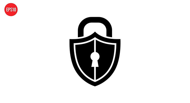 Abstract black security shield padlock icon vector design on white background