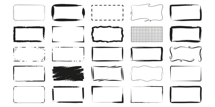 Collection of rectangular grunge frame borders with rectangular elements handdrawn rectangle distressed isolated ornamental decorative collection