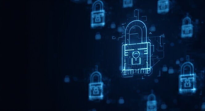 Floating Public Key Infrastructure (PKI) icons for data encryption and security with copy space on left, featuring Pki Security and Floating Pki Icons, with Security Infrastructure, for commercial use
