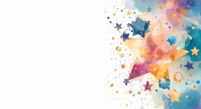 Watercolor star illustration with copy space on left, featuring Showcasing and Artistic Design, with Celestial Themes, for advertising and branding, for editorial and marketing use, for commercial use
