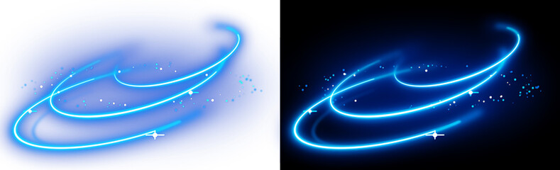 Glowing blue circular light trails with sparkling particles and swirling motion effects for dynamic digital fantasy or magic compositions isolated on a transparent background © PNG FORGE