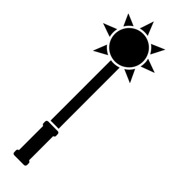 Black silhouette of a medieval mace weapon with spiked head and handle icon