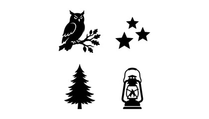 Fototapeta premium Set of forest and night icons in silhouette