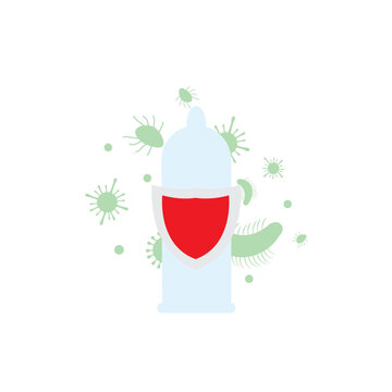 Condom Protection Shield Against HIV and STI Viruses Flat Vector Illustration