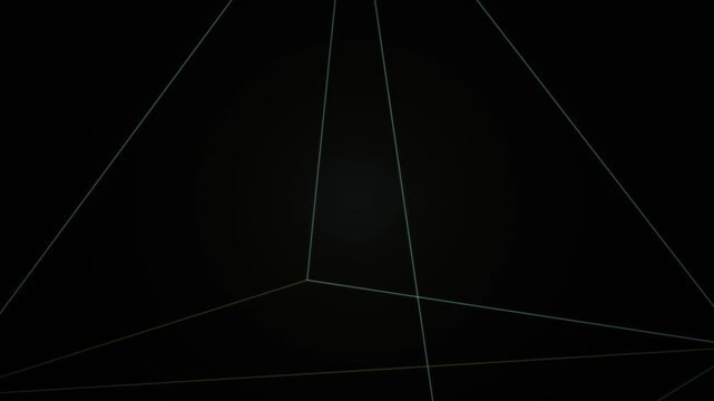 Dark background with glowing triangular lines forming a looping geometric pattern.