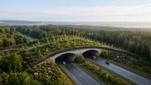 Planted Wildlife Crossing Connecting Forest over Rural Highway