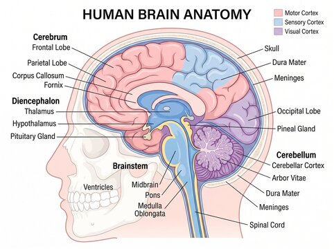 Human Brain Anatomy Diagram With Labeled Parts