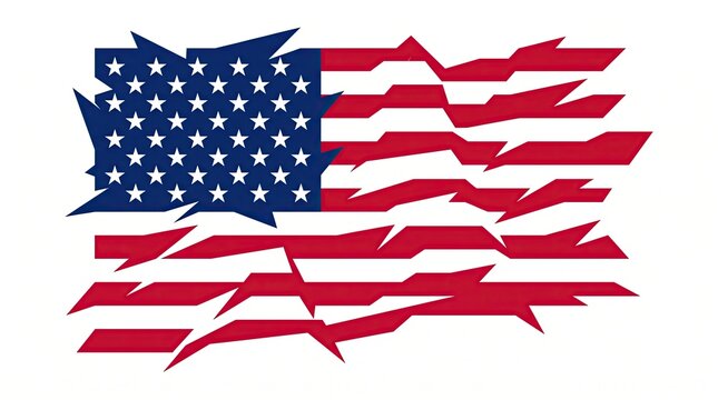 Abstract distressed American flag vector illustration with geometric spiky edge design isolated on white background