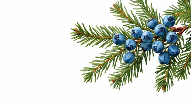 Joyful watercolor style juniper branch with blue berries and green needles showcasing nature beauty and tranquility - Bright watercolor illustration of a juniper branch adorned with concept visual.