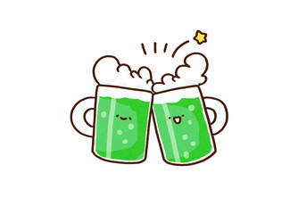 Obraz premium Toasting with mugs filled with green beer, St. Patrick's Day celebration or drinking party concept