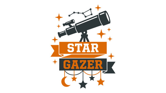 Star gazer astronomy badge with telescope