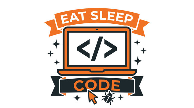 Eat Sleep Code laptop icon with bug and cursor