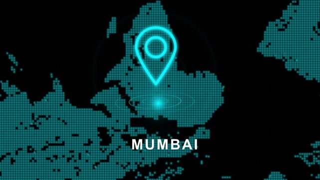 Mumbai India Metropolis Destination Highlight on Digital Interface - Global Navigation Logistics Tourism Tracking and Business Infrastructure Motion Graphic Footage Asset
