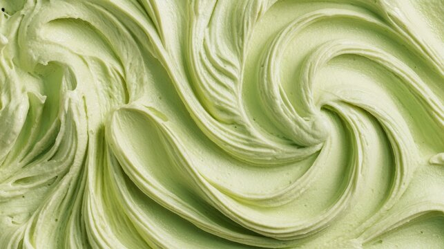 Pistachio ice cream gelato texture background with creamy green frozen dessert, smooth swirled surface, rich pistachio flavor, soft creamy texture)
