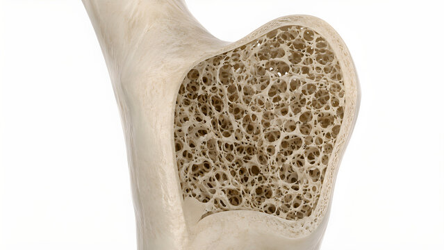 Osteopenia bone density loss medical 3D render showing mildly reduced trabecular bone structure in realistic anatomy for healthcare, radiology, medical education, and patient education use