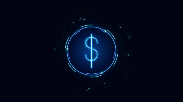 Vibrant blue neon dollar sign icon representing digital finance online business and economic transactions with futuristic glow