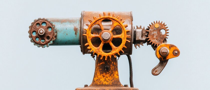 Gears & Rust Old, rusty machine with complex gear system against a neutral background